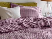 Berry Gingham Linen Blend Flat Sheet Styled Bedroom Setting