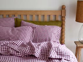 Berry Gingham Linen Blend Pillowcases Styled Bedroom Setting