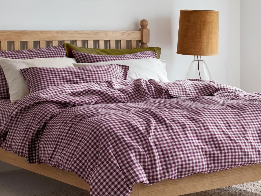 Berry Gingham Linen Blend Duvet Cover Styled Bedroom Setting