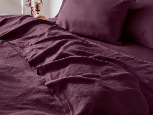 Berry Linen Blend Flat Sheet Styled Bedroom Setting