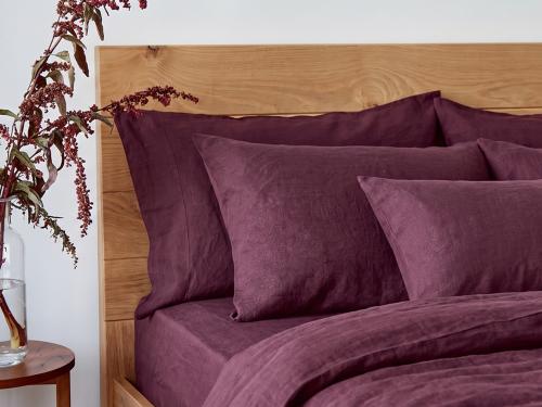Berry Linen Blend Pillowcases Styled Bedroom Setting