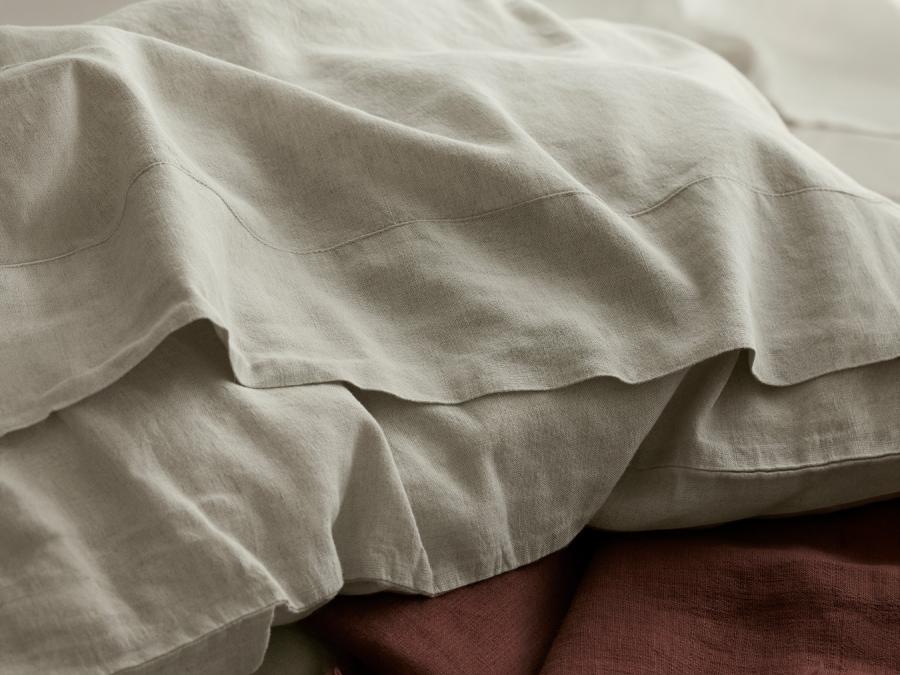 Oatmeal Linen Blend Flat Sheet Styled Bedroom Setting
