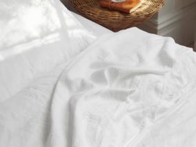 White Linen Blend Flat Sheet Styled Bedroom Setting