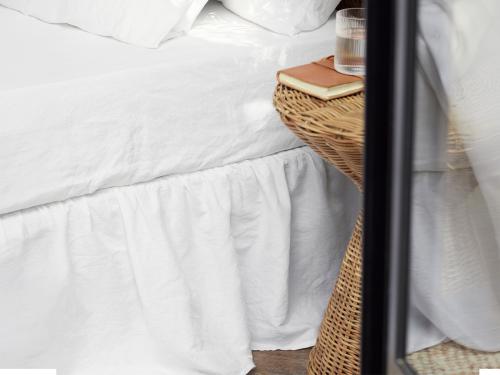 White Linen Blend Fitted Sheet Styled Bedroom Setting