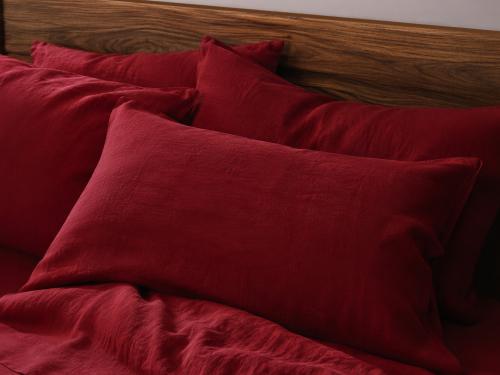 Rhubarb 100% Linen Pillowcases Styled Bedroom Setting