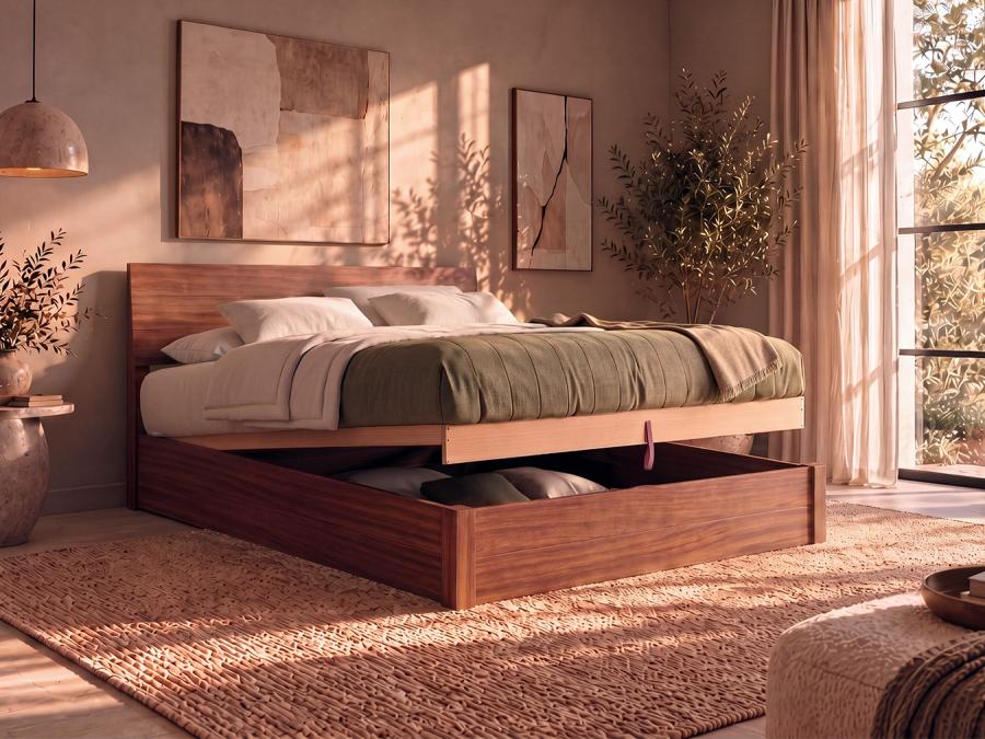 Solid Sapele Chelsea Ottoman Storage Bed