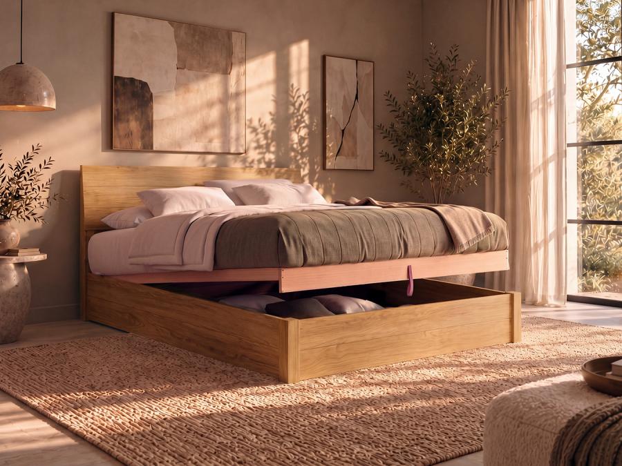 Solid Oak Chelsea Ottoman Storage Bed