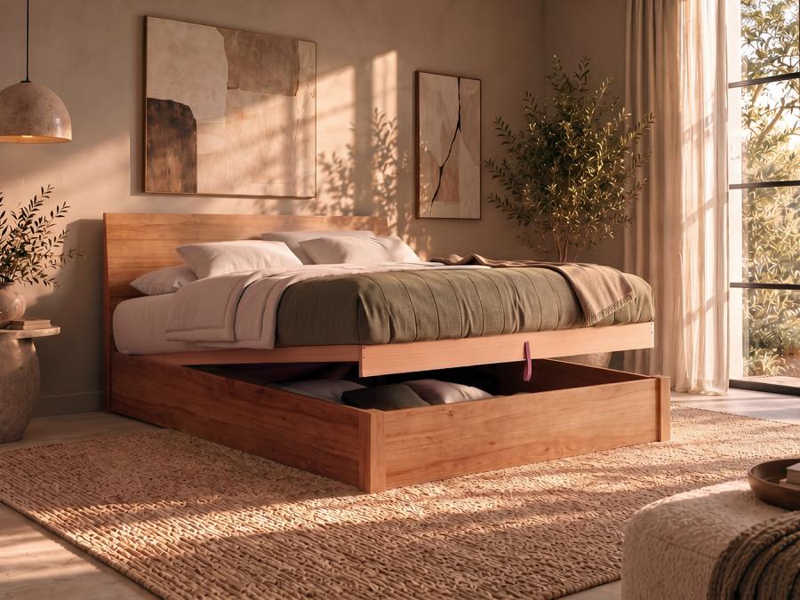 Solid Cherry Chelsea Ottoman Storage Bed