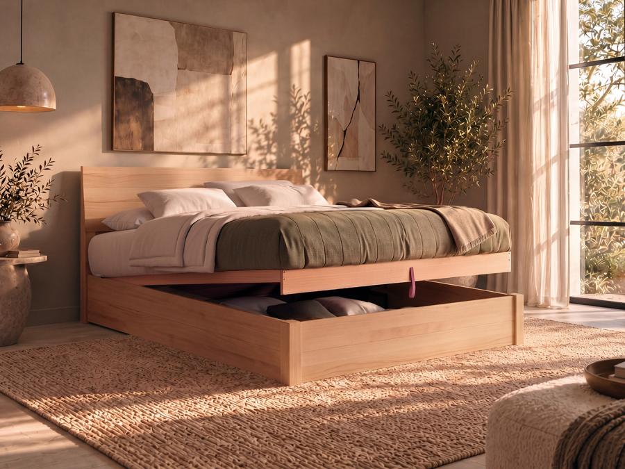 Solid Beech Chelsea Ottoman Storage Bed