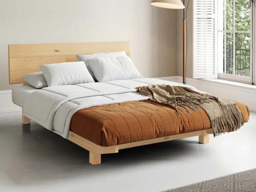 floating natural wood bed frame