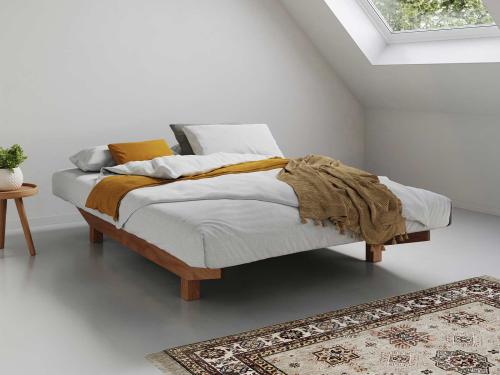 solid oak floating platform bed frame space saver design without headboard