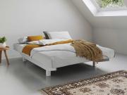 white wooden floating platform bed frame without headboard space saver design