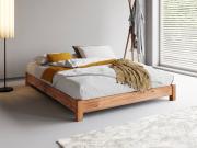 low wooden platform bed frame in cinnamon