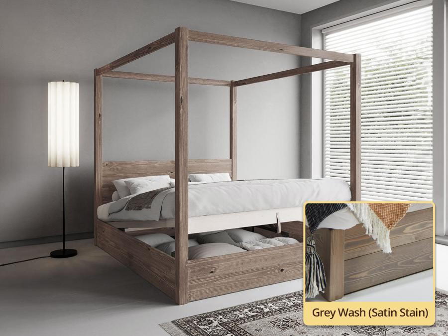 grey wash ottoman four poster storage bed frame