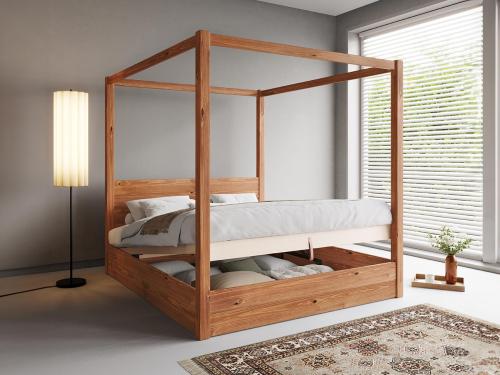 ottoman four poster storage bed frame in cinnamon