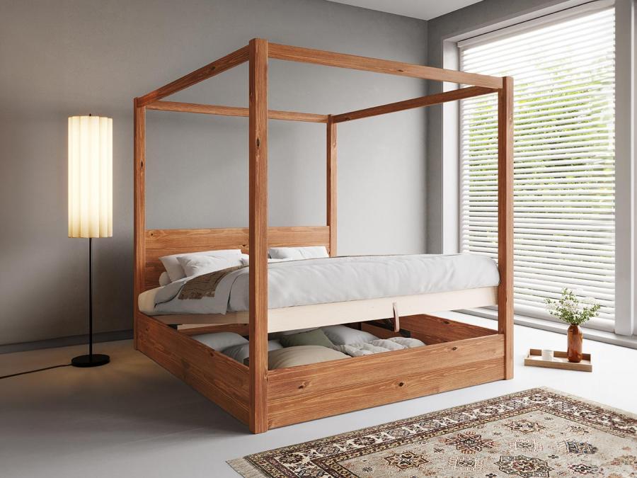 ottoman four poster storage bed frame in cinnamon