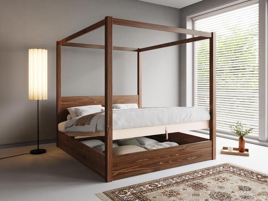ottoman four poster bed frame with storage in coffee bean