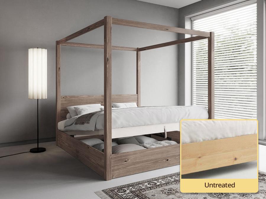 untreated wood four poster storage ottoman bed by get laid beds