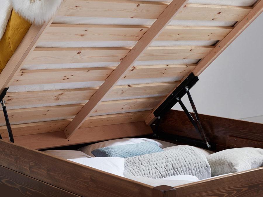 wooden ottoman storage bed in solid beech inside view