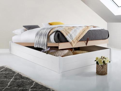 white wooden ottoman storage bed frame