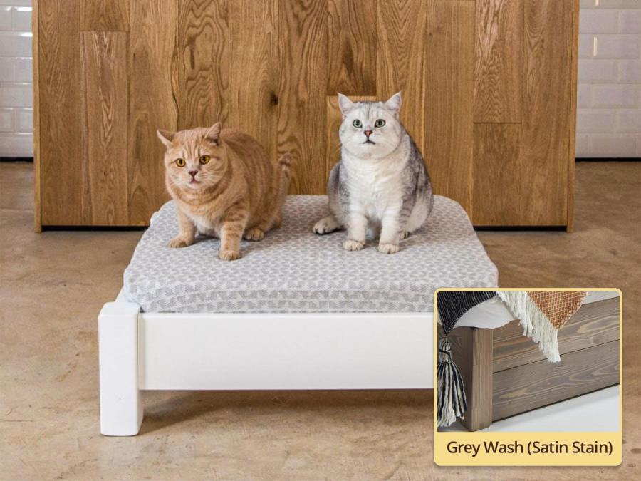 raised wooden pet bed in grey wash by get laid beds