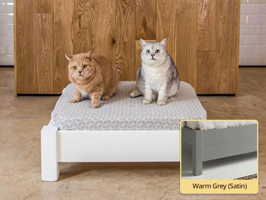 raised wooden pet bed in warm grey by get laid beds