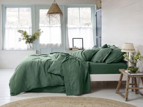 Elm Green Linen Blend Duvet Cover Styled Bedroom Setting