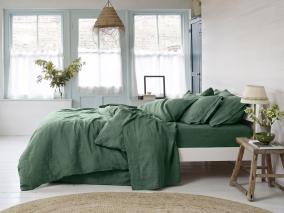 Elm Green Linen Blend Duvet Cover Styled Bedroom Setting