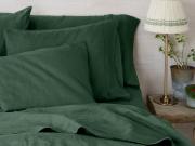 Elm Green Linen Blend Pillowcases Styled Bedroom Setting