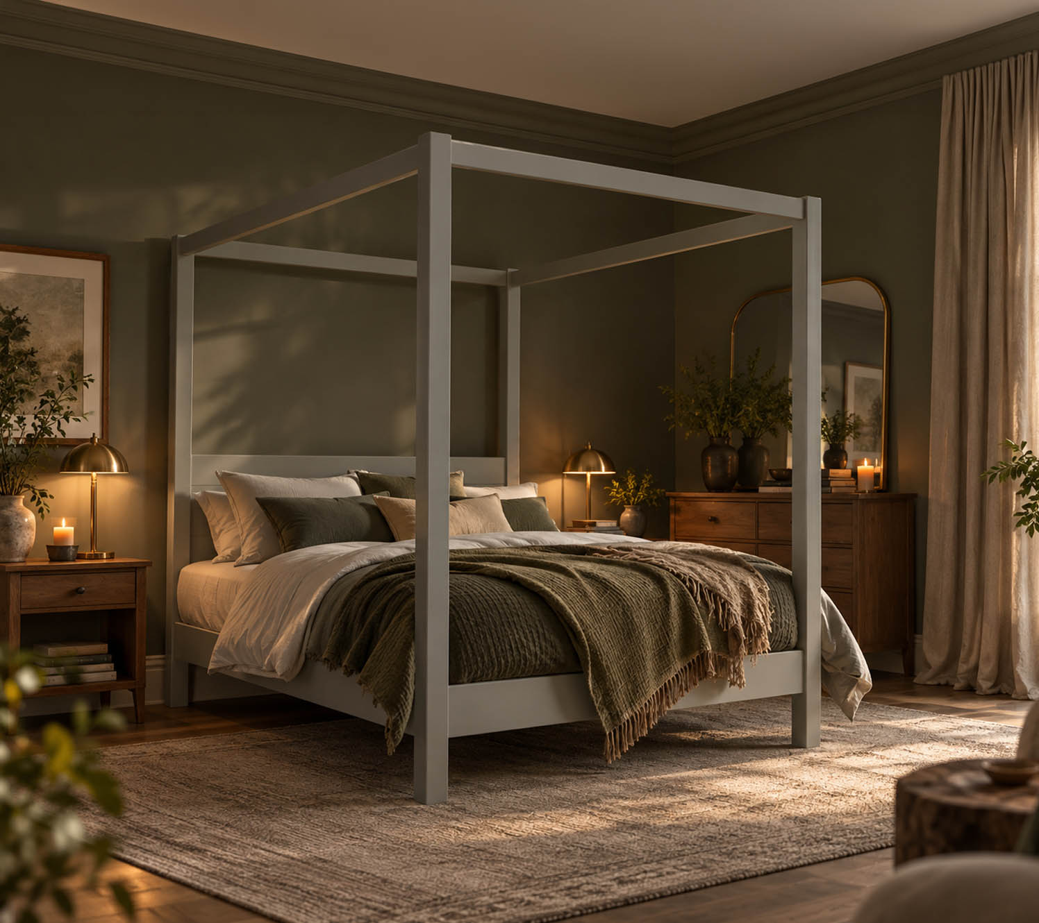 grey and green bedroom decorating ideas with metal
